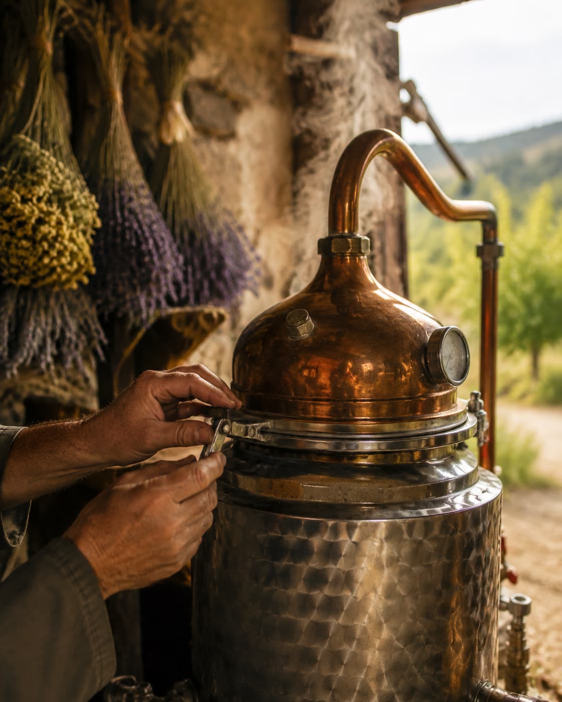 Vincent Deconstanza à la distillation, Ferme Peymée
