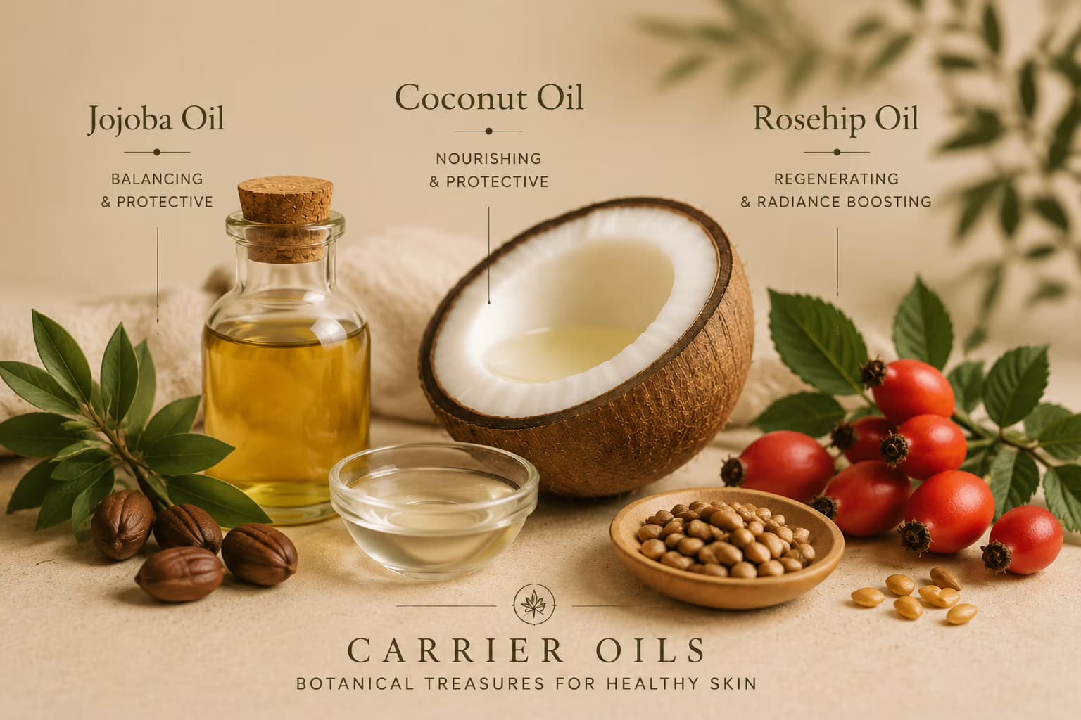Jojoba coconut and rosehip carrier oils